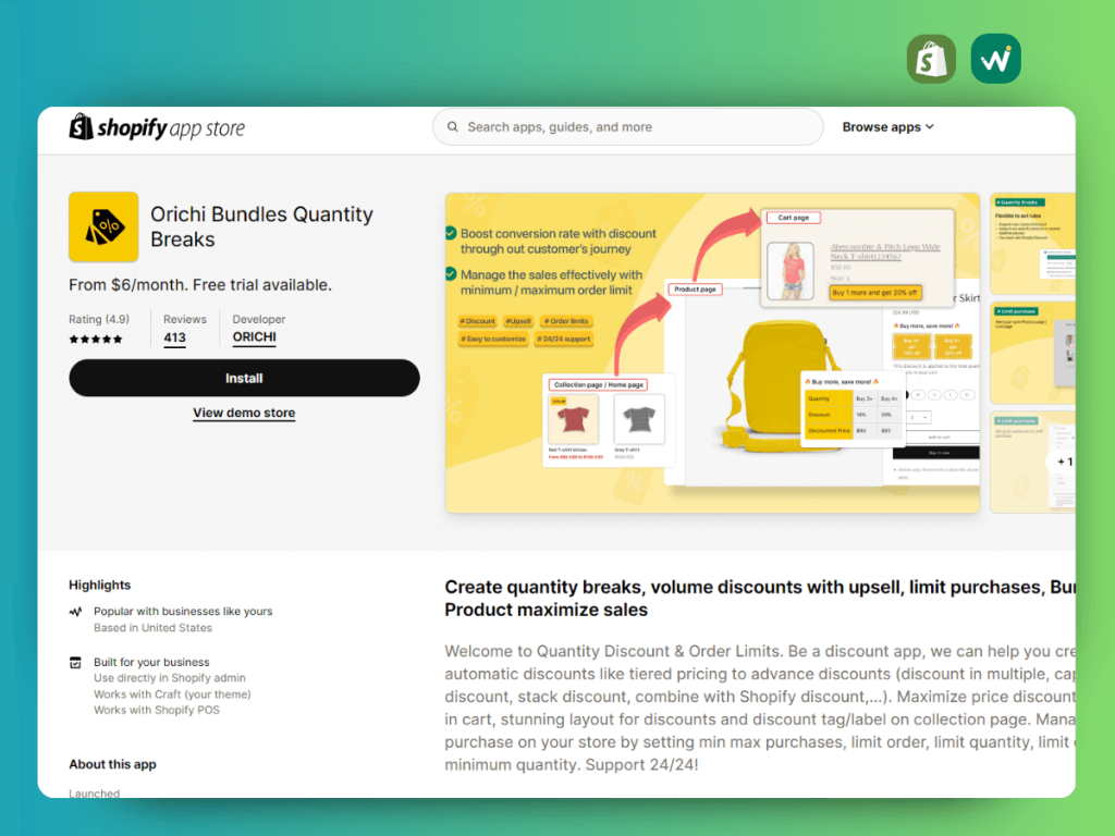 Orichi quantity breaks Shopify app