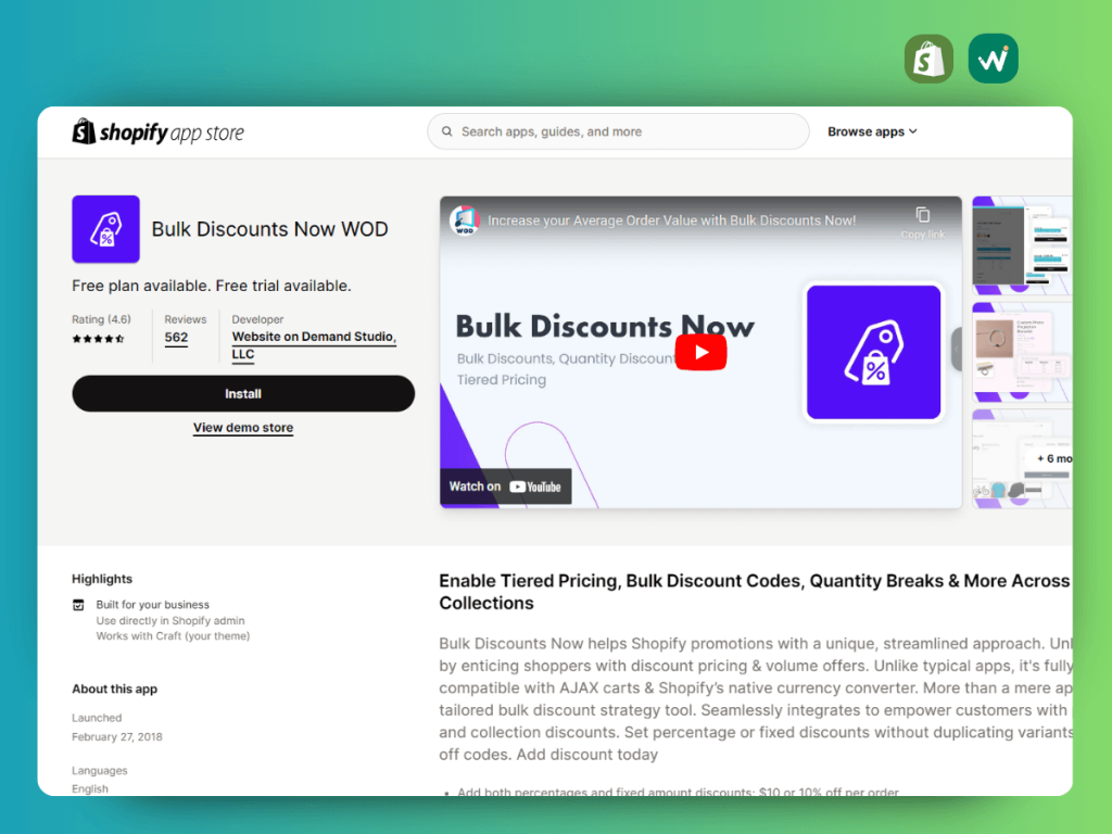 Shopify Bulk Discounts Now WOD by Website On-Demand