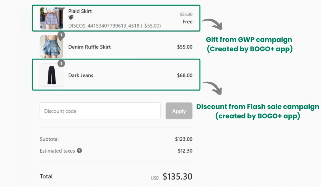 Shopify combine discount Flash Sale and Gift with Purchase