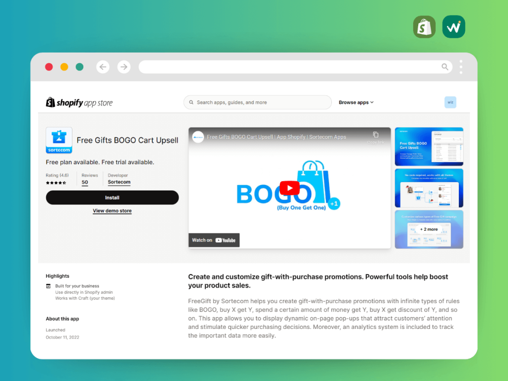 Free Gifts BOGO Cart Upsell App