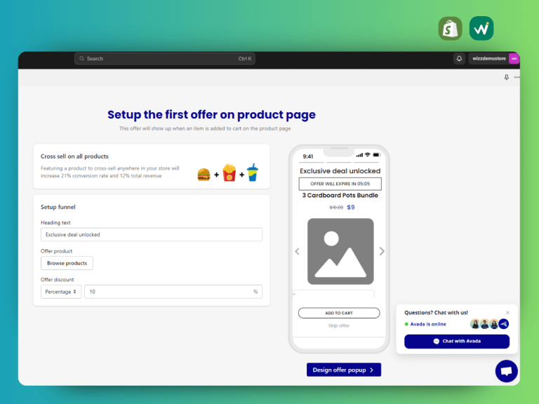 Shopify free upsell app, avada app
