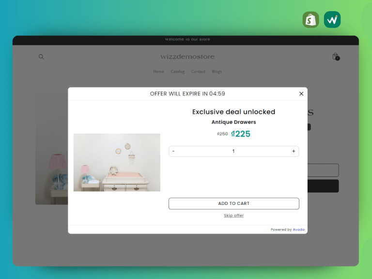 Shopify free upsell app, avada app