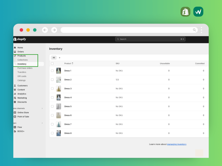 inventory in shopify without app