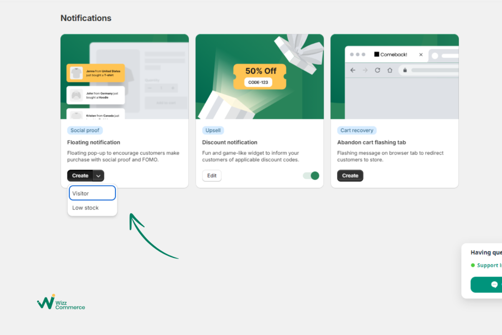 choose types of notification pop-up
