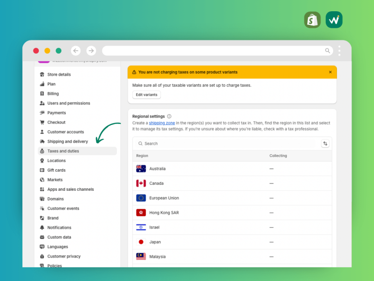 set up taxes on shopify