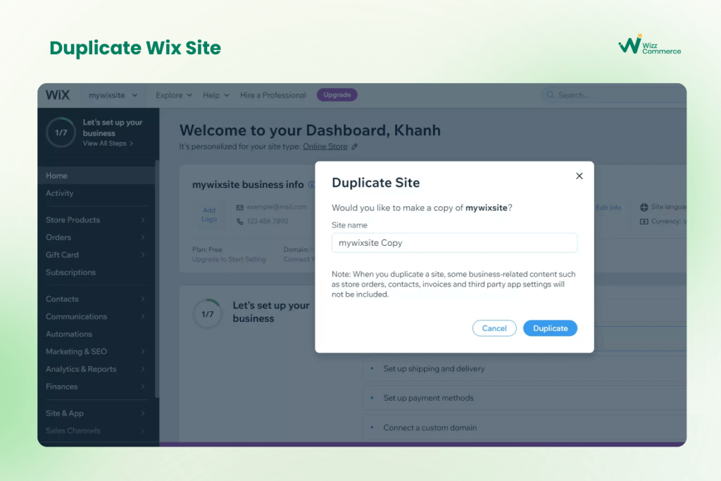 duplicate wix site