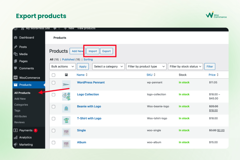 export products in woocommerce to shopify