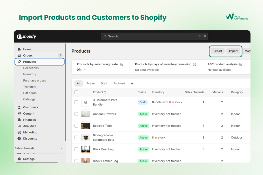 Import products and customers to shopify