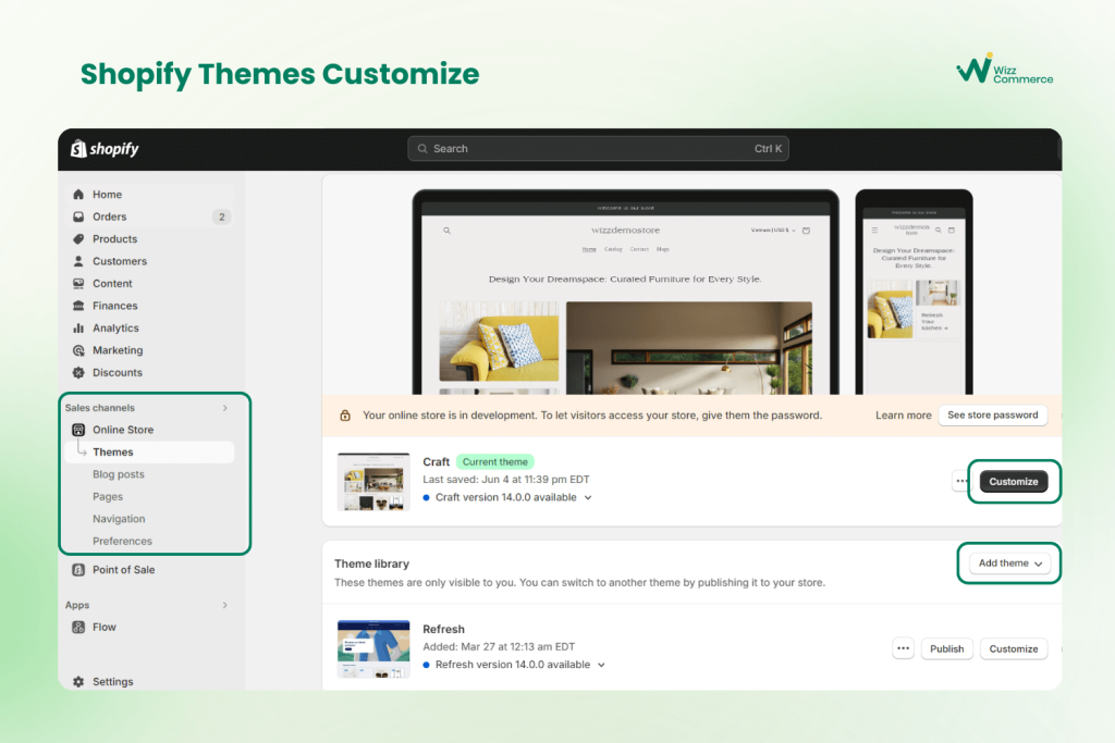 shopify theme customize