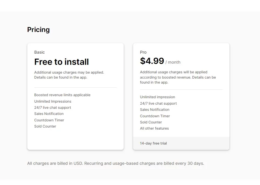 Sales Pop up Conversion Pro pricing