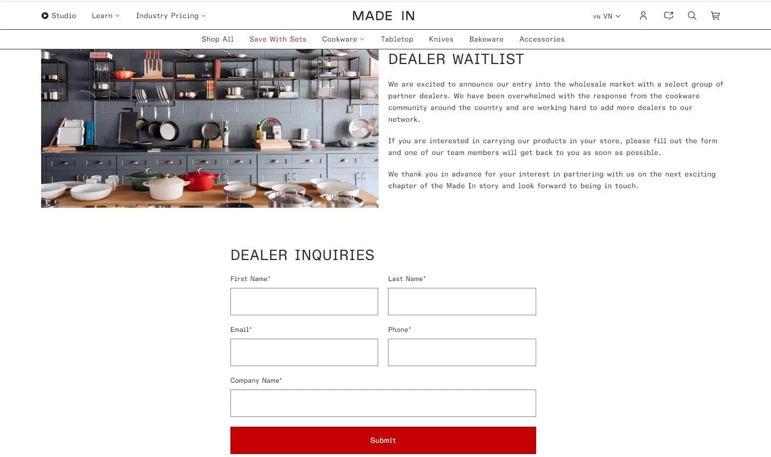 made in cookware dealer form