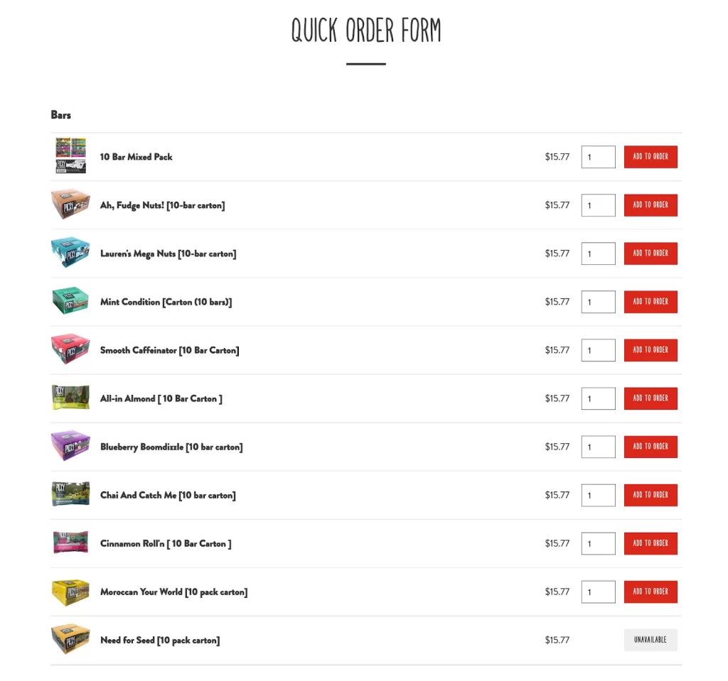 pickybars order form