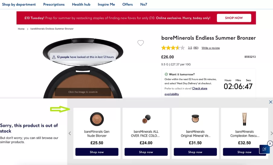Show a Recommendations Drawer for out of stock products