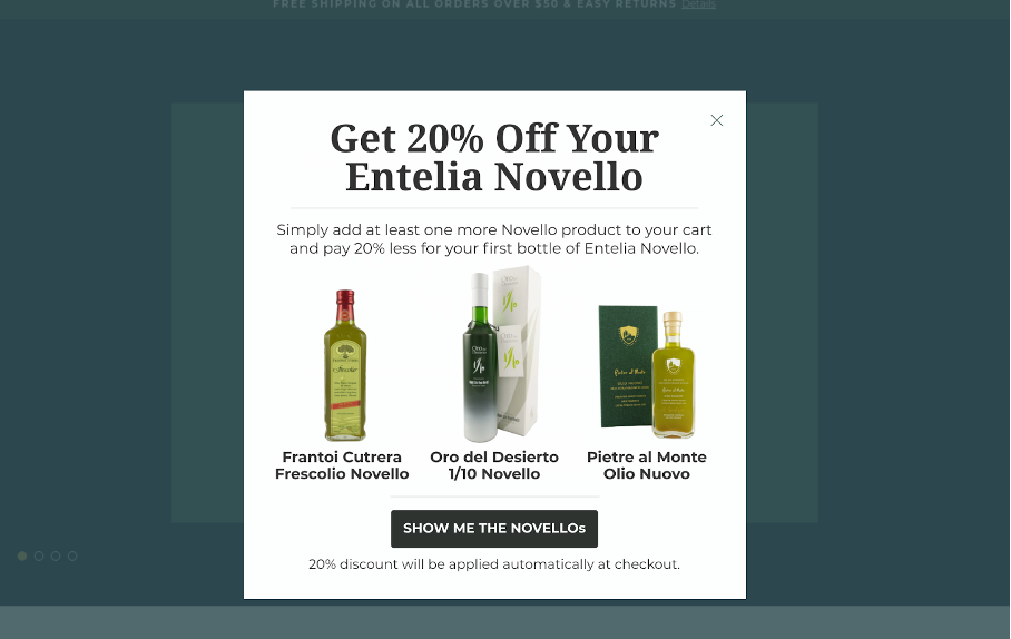 olive-oil-lovers-upsell-popup shopify example