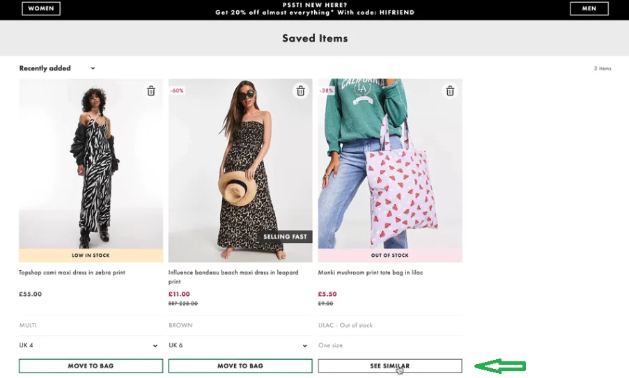 Use “Find Similar” for out of stock Wish List Saves​​