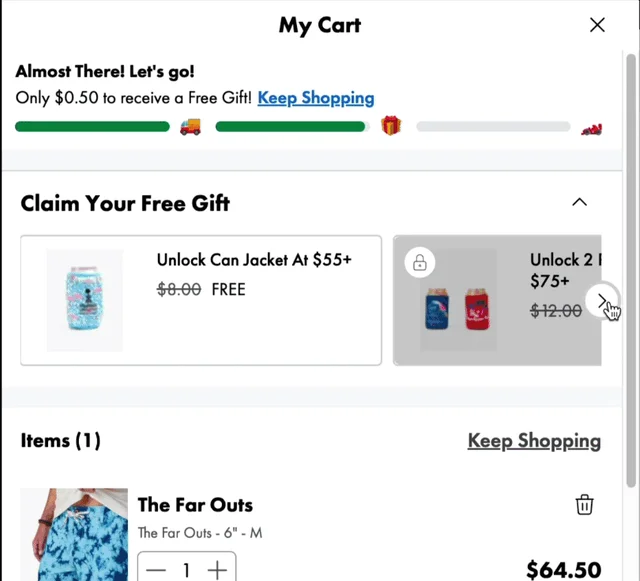 Tiered ‘Free gift’ promos Cart Cross-sell example