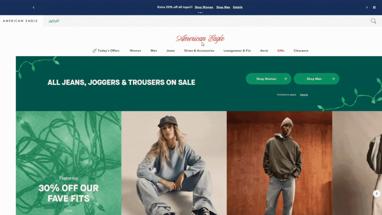 american eagle gift finder dropdown menus holiday ecommerce ideas
