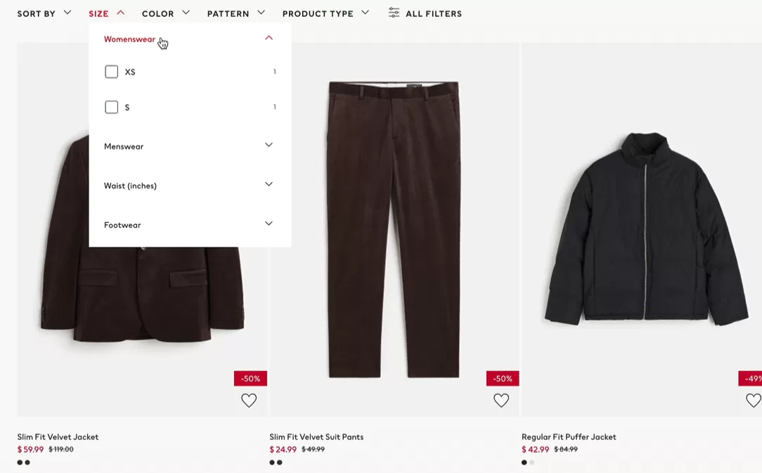 h&m-product-filter example