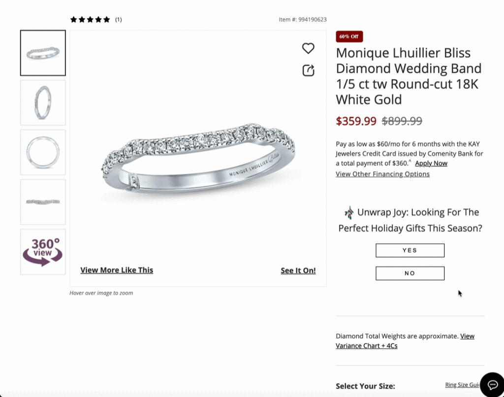 kay jewelwes gift listing page and CTA holiday ecommerce ideas