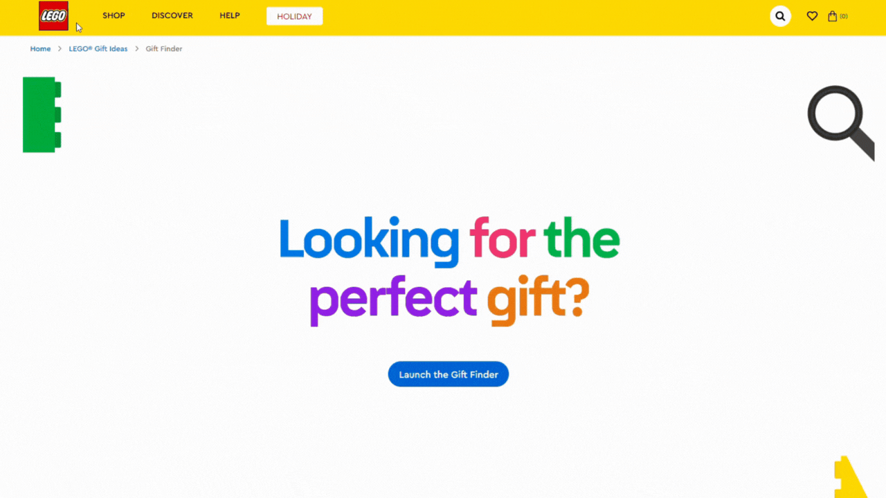 lego gift finder examples holiday ecommerce ideas