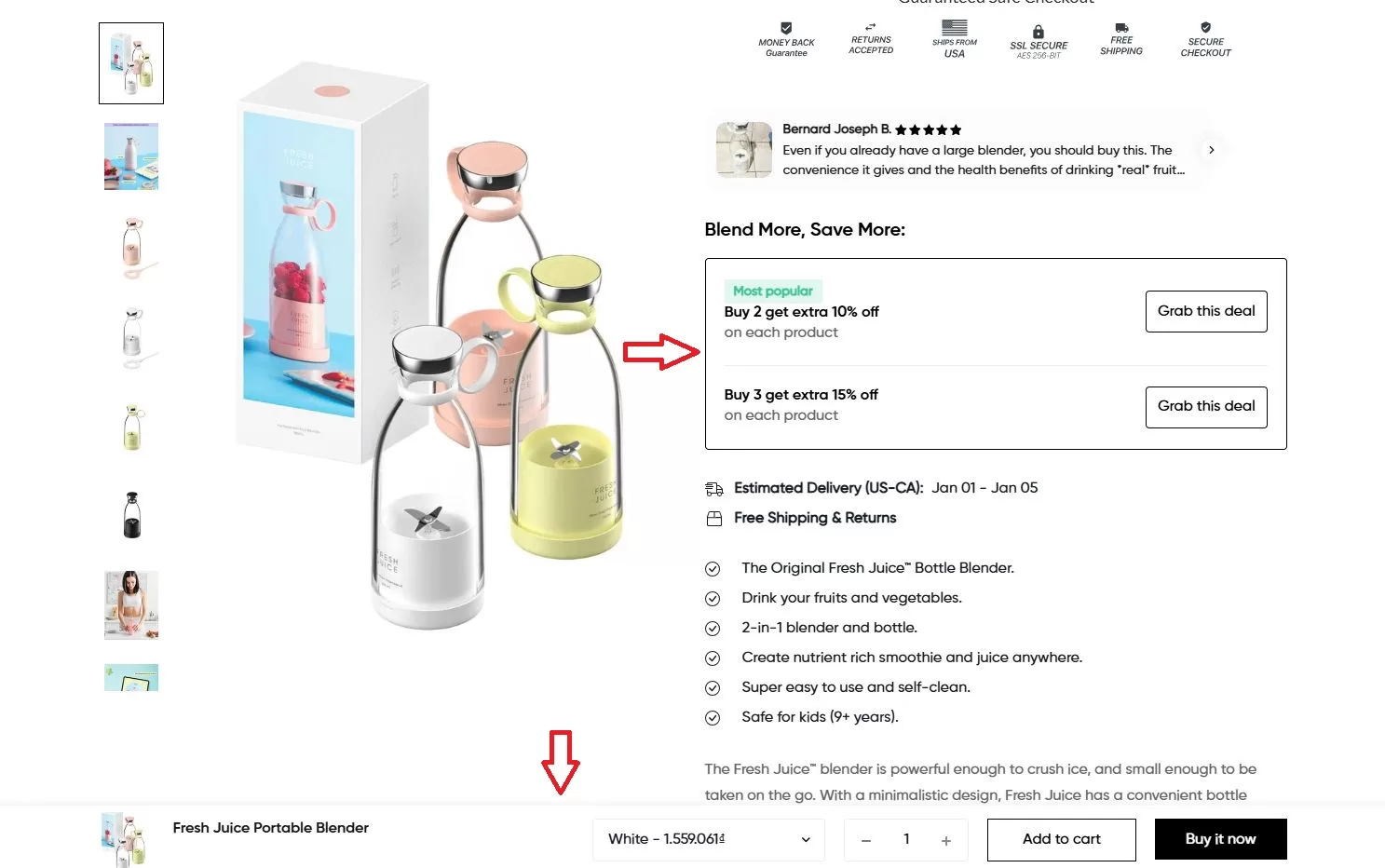 Fresh Juice Blender: A Modern Shopify Dropshipping Website Example Bundle Volume Discount Example