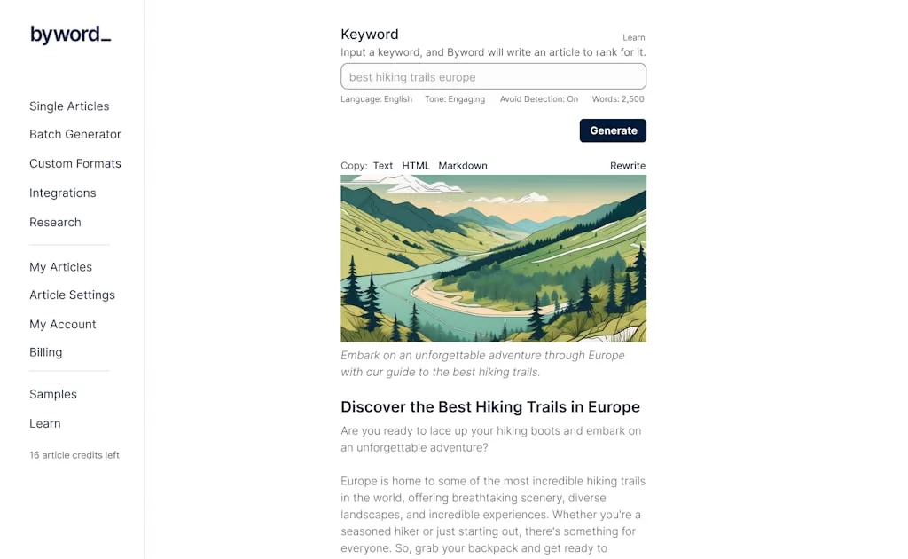 byword ai content and SEO tool