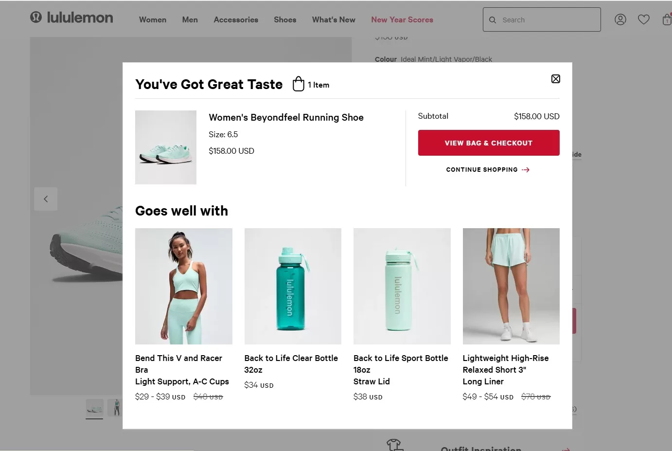 5. Lululemon's Cart Pop-up and Cart Quick View​