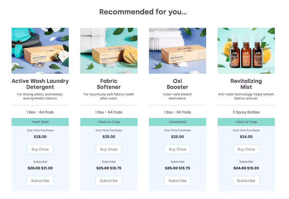 The results page displays a few personalized product recommendations, each with a one-click add-to-cart button