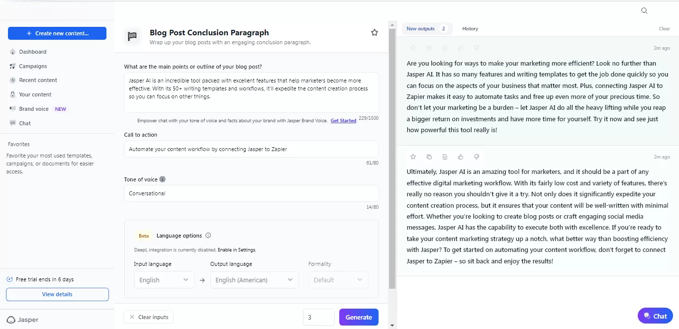 Jasper Ai writing content free