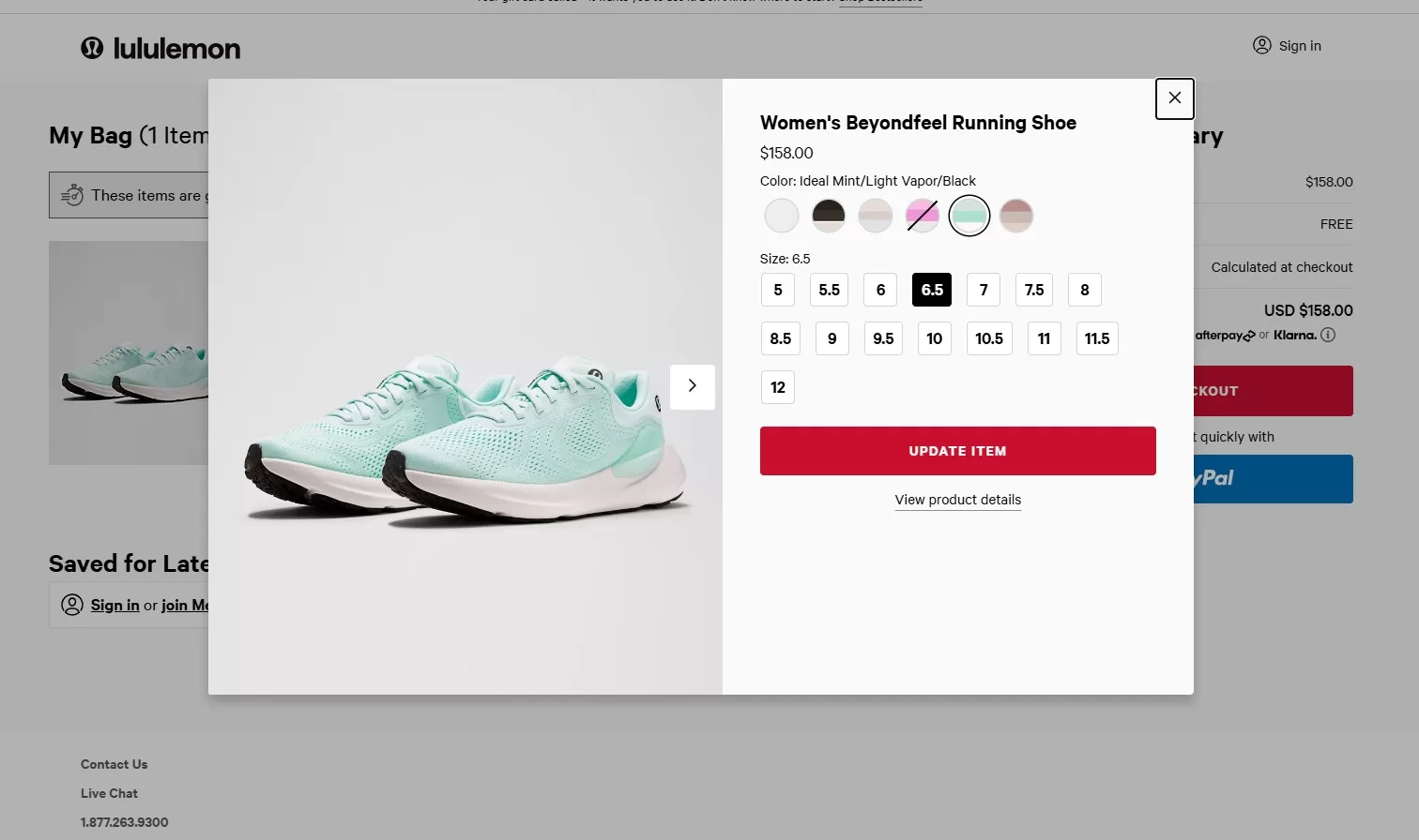 5. Lululemon's Cart Pop-up and Cart Quick View​