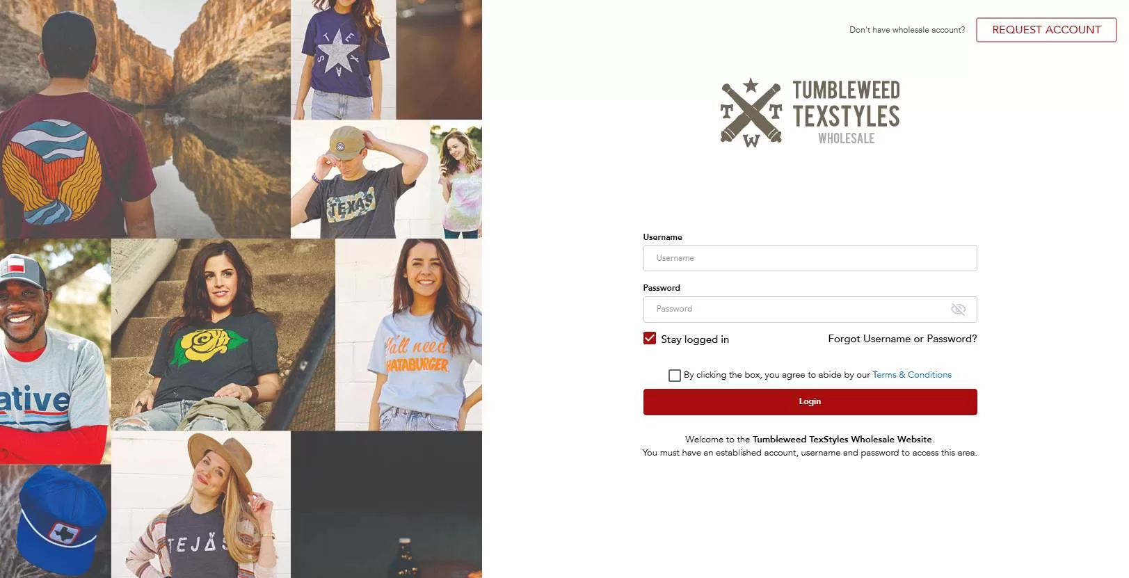 Tumbleweed TexStyles: Example of a Dropship Store for Fashion and Merchandise Wholesale form