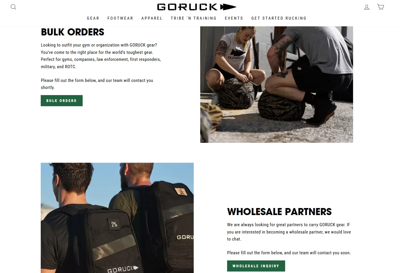 6. GoRuck: Shopify B2B for Bulk and Wholesale Purchases​