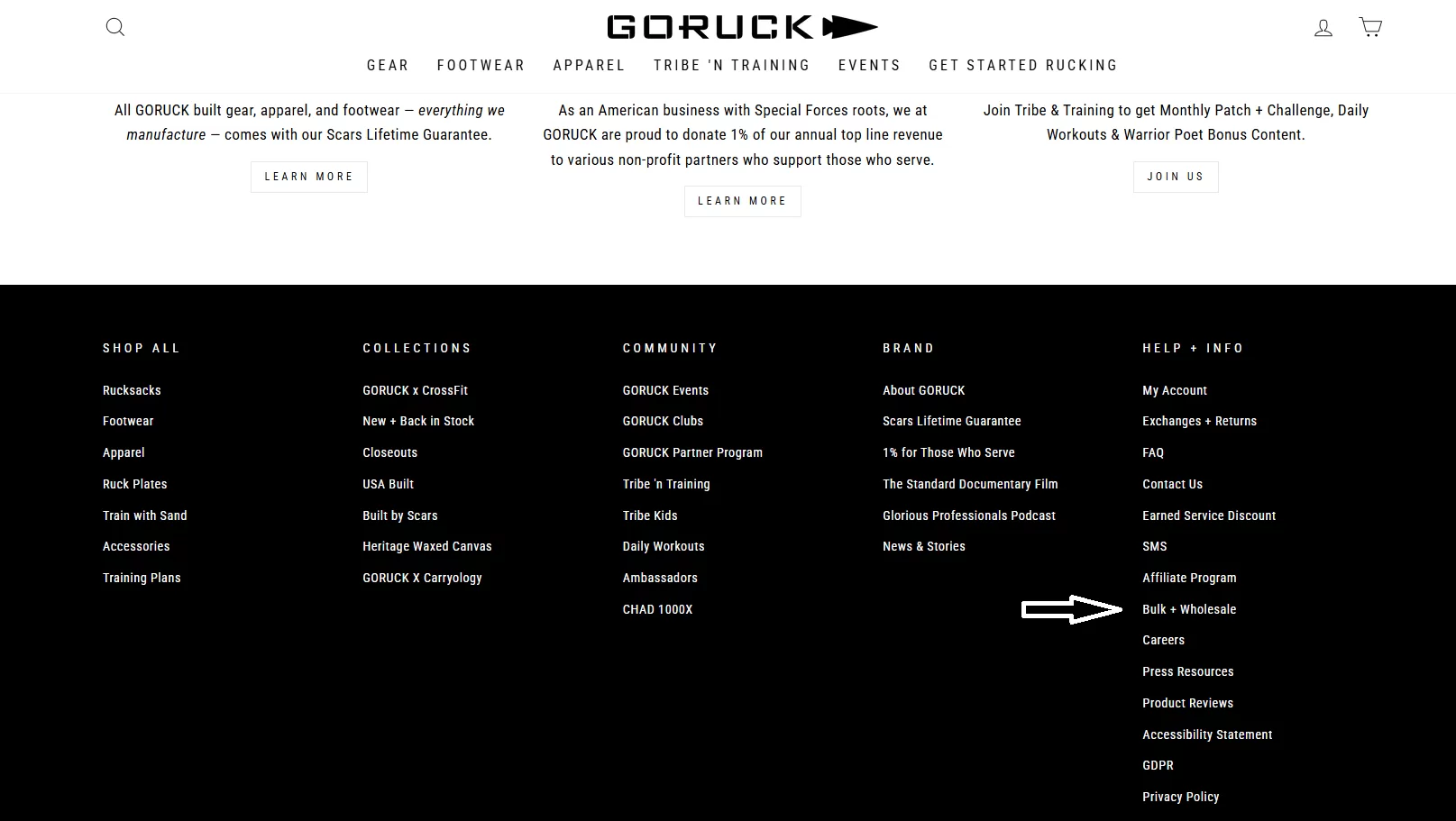6. GoRuck: Shopify B2B for Bulk and Wholesale Purchases​