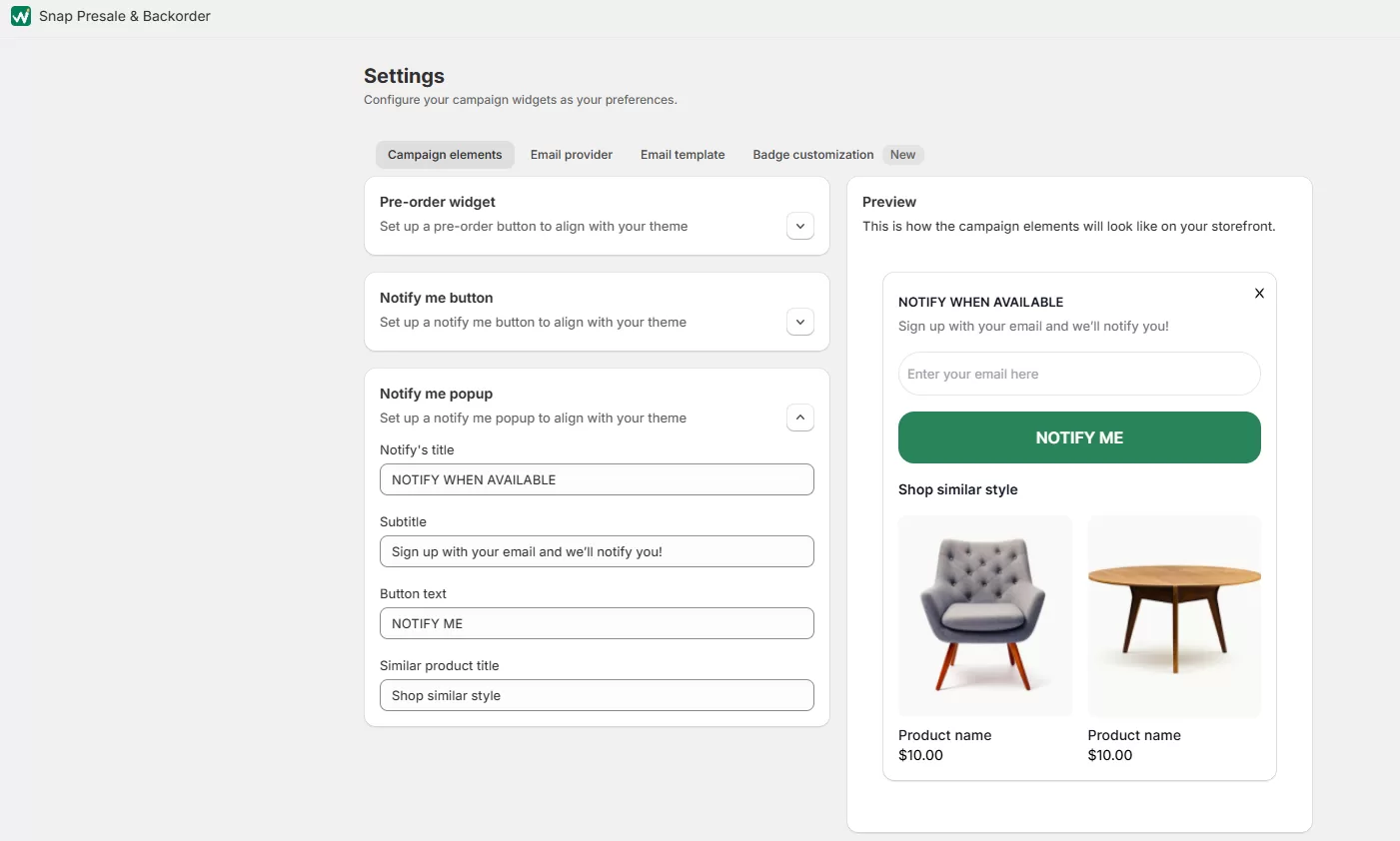 Customize The Pre-order Button, Notification Email, And Badge.​