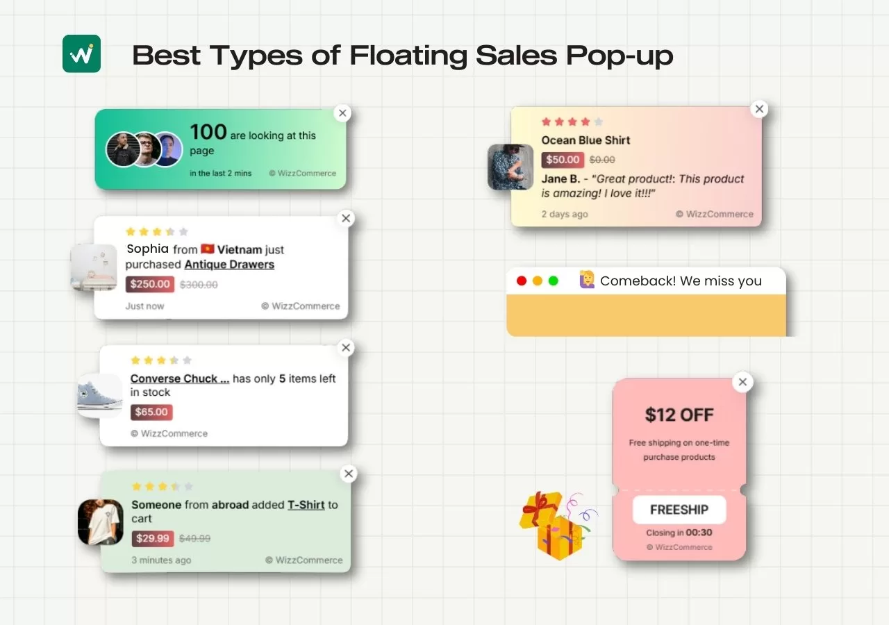 Snap Noti provides 7 sales pop-ups to instantly trigger FOMO for your Shopify store