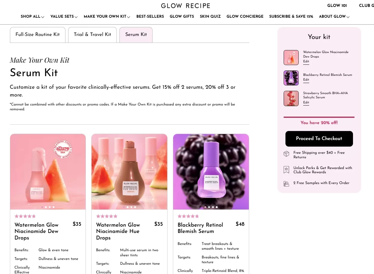 Glow Recipe Serum Kit Builder (Shopify Example)
