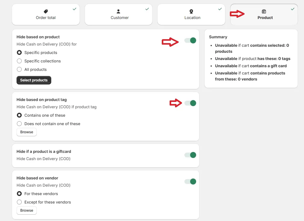 Setting a Limit COD for Specific Products​