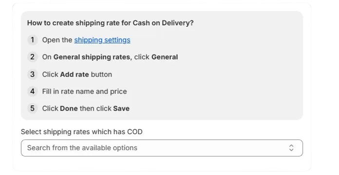 How to create shipping rate for Cash on Delivery?